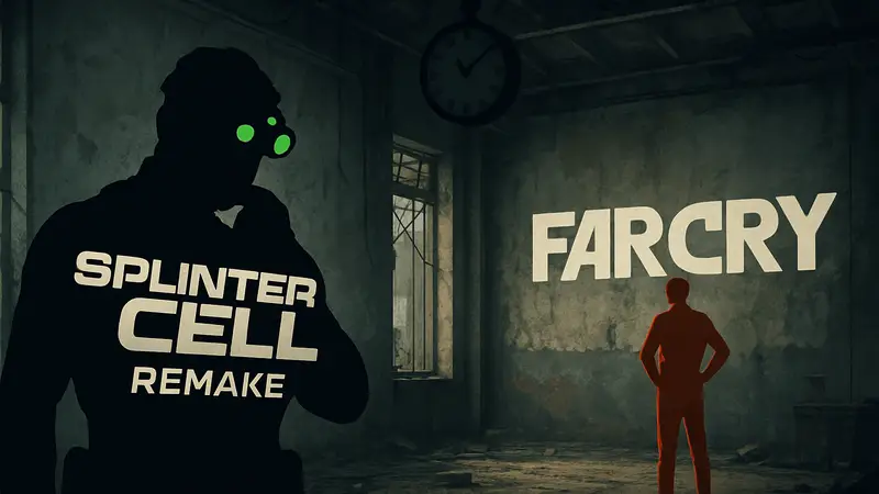 Логотипы Splinter Cell Remake и Far Cry, символизирующие задержки в разработке игр Ubisoft.