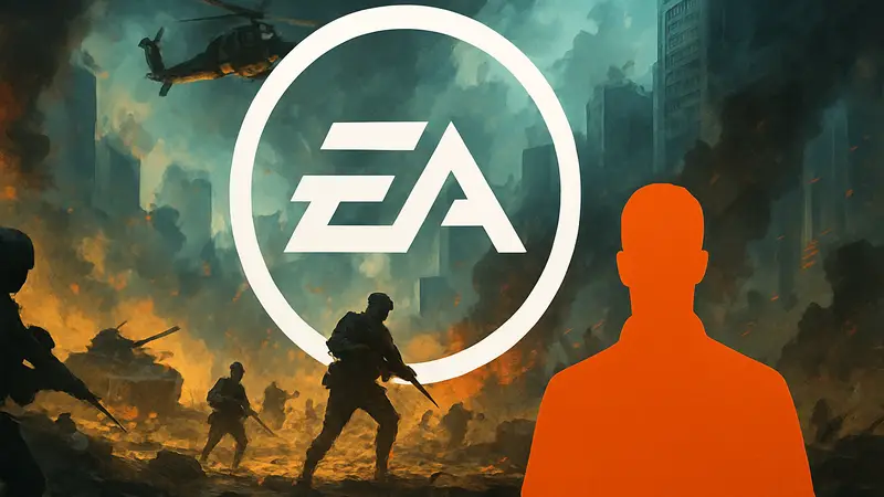 Логотип Electronic Arts на фоне игрового процесса Battlefield 6