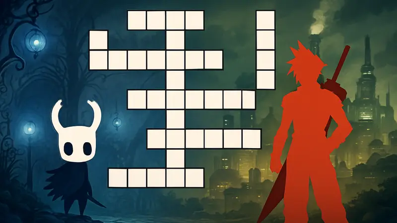 Игровой кроссворд GameRant с персонажами из Hollow Knight и Final Fantasy 7.