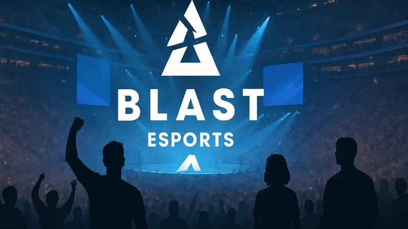 Логотип BLAST Esports на фоне киберспортивной арены с фанатами