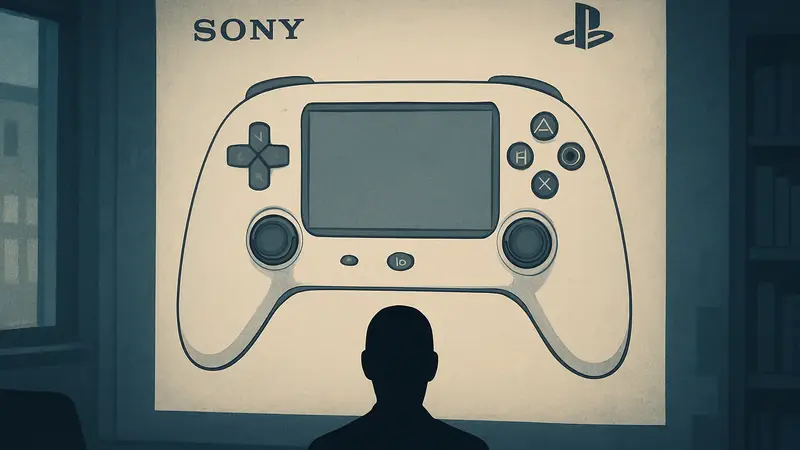 Патент Sony на контроллер PlayStation, схематичное изображение необычного геймпада с сенсорным экраном