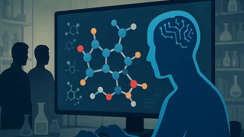 Искусственный интеллект анализирует молекулярные структуры для разработки новых лекарств.