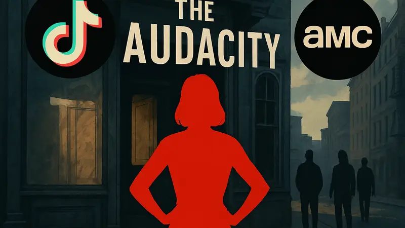 Логотип TikTok и AMC, иллюстрация премьеры сериала The Audacity