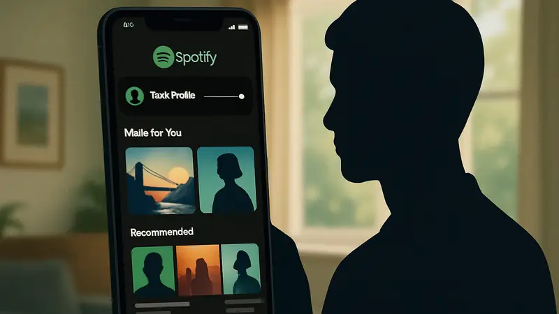 Интерфейс приложения Spotify на экране смартфона с музыкальными рекомендациями и элементом управления профилем вкусов