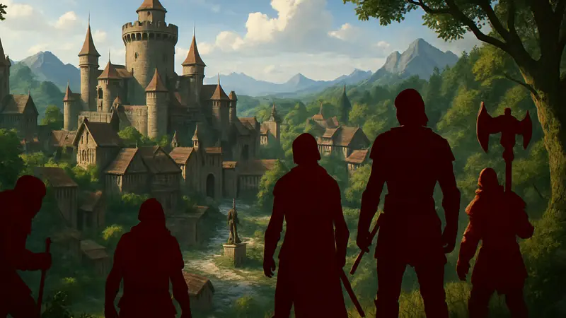 Скриншот игры Forsaken Realms: Vahrin's Call, демонстрирующий фэнтезийный мир и персонажей.