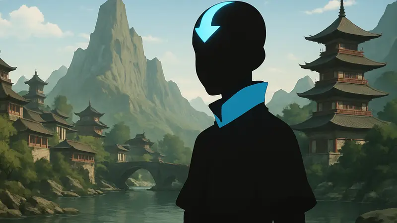 Кадр из анимационного фильма «Аватар: Аанг, Последний маг воздуха» с Аангом.