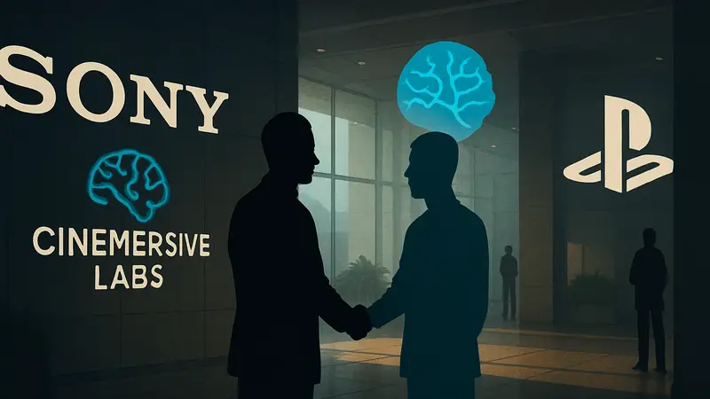 Логотип Sony и Cinemersive Labs, символизирующий приобретение AI-компании и её интеграцию с PlayStation.
