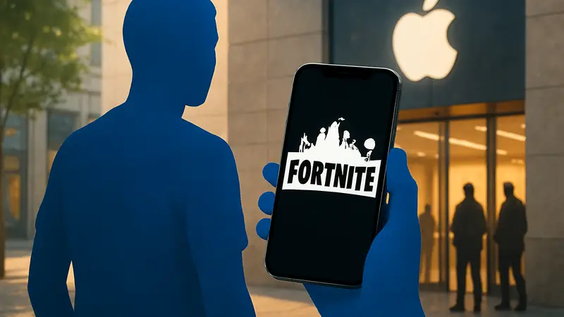Логотип Fortnite на экране iPhone, показывающий возвращение игры в Apple App Store