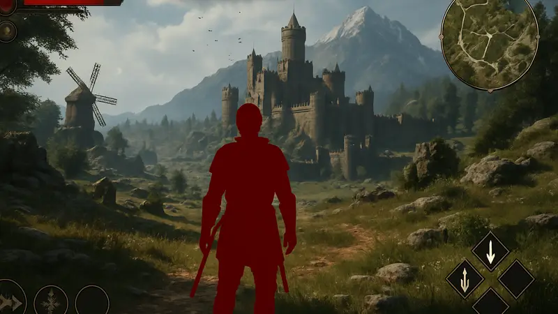 Игровой интерфейс (HUD) из фэнтези-игры Crimson Desert, показывающий различные элементы.