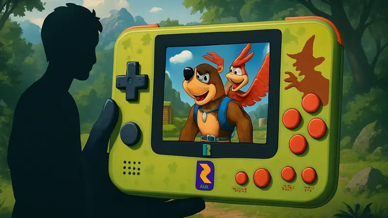 Портативная игровая консоль Rare Super Pocket в стиле Banjo-Kazooie, дисплей, кнопки