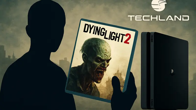 Обложка игры Dying Light 2 с зомби, логотип Techland, консоль PlayStation 4.