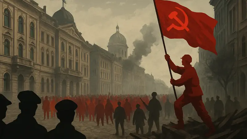 Скриншот из Red Echoes: Berlin, изображающий события Ноябрьской революции в Германии.