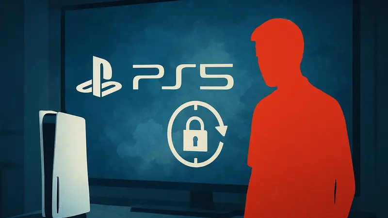 Логотип PS5 и символ DRM, изображающий цифровое ограничение срока действия игр на PlayStation, вызывающее опасения.