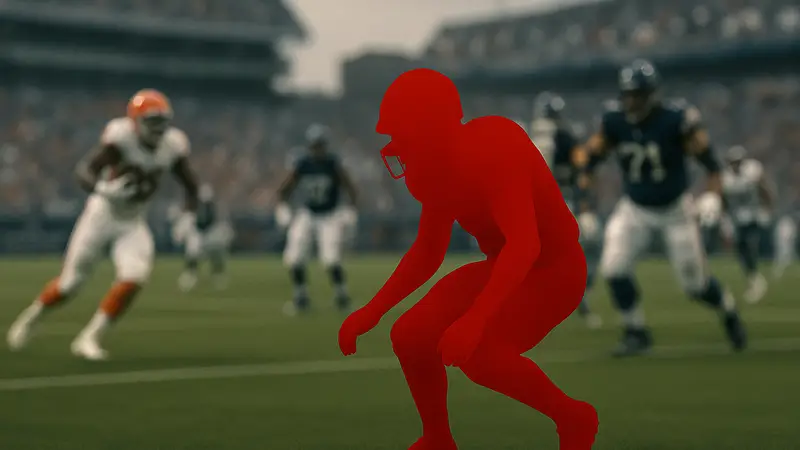 Игровой скриншот Madden 26 с эффектами сотрясения мозга, такими как размытое зрение.