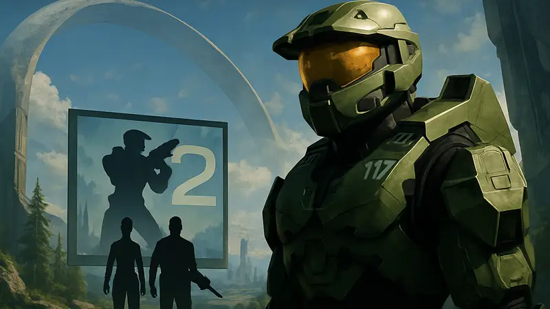 Арт Мастера Чифа на фоне намёков на ремейк Halo 2 из Halo Campaign Evolved