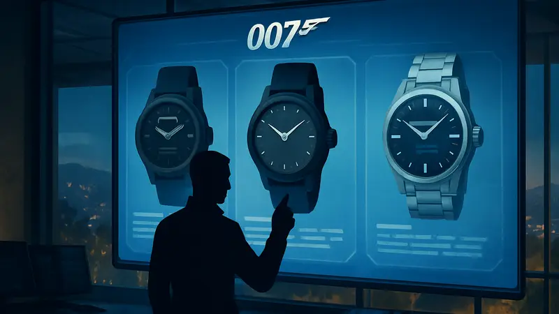Игровой интерфейс 007 First Light, демонстрирующий выбор различных моделей Q-Watch с описанием.