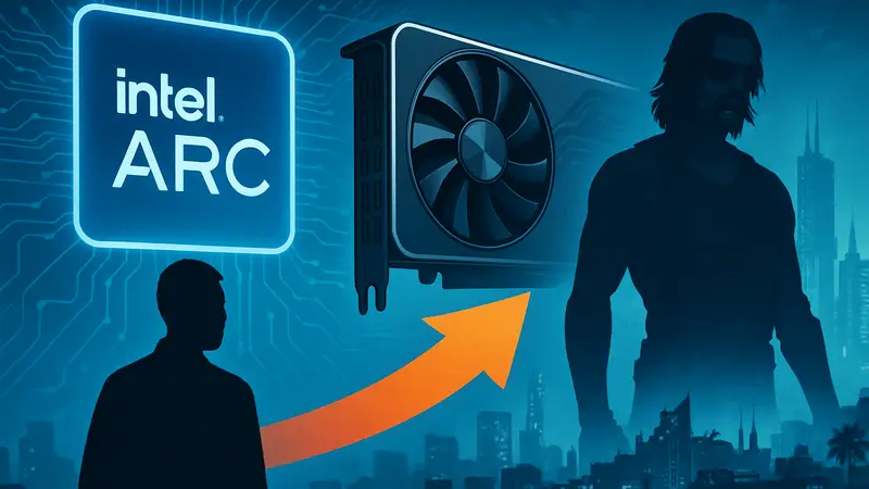 Логотип Intel Arc, видеокарта, ускорение загрузки игр, шейдеры