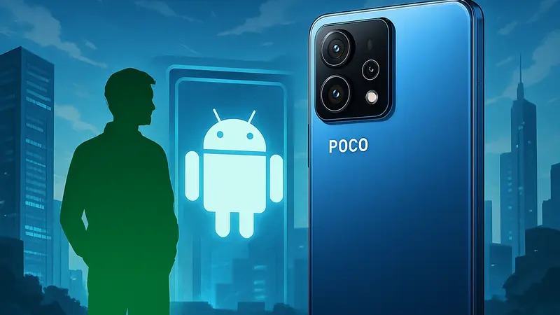 Смартфон Poco X8 Pro Max на фоне, подчеркивающем его современный дизайн и мощь Android.