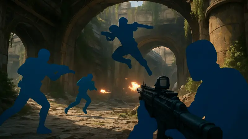 Игровой скриншот из Marathon, показывающий интенсивный PvP-бой с несколькими персонажами