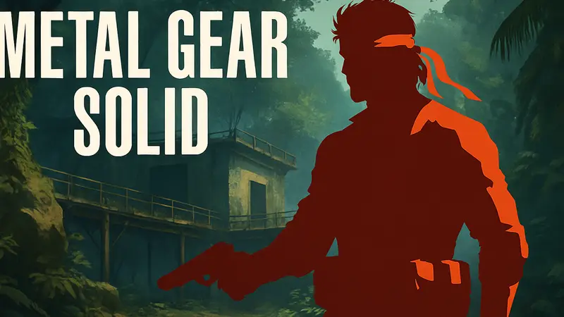 Логотип Metal Gear Solid на фоне культового персонажа Снейка.