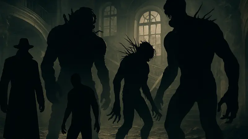 Изображение самых узнаваемых и сложных боссов из серии Resident Evil, демонстрирующих их грозный вид.