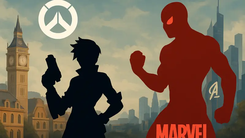 Изображение персонажей Overwatch и Marvel Rivals, символизирующее их противостояние в шутерах.