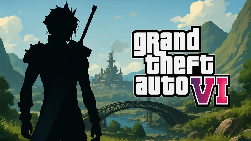 Герой Final Fantasy 7 Rebirth и логотип GTA 6, символизирующие игровую прогрессию и читы.