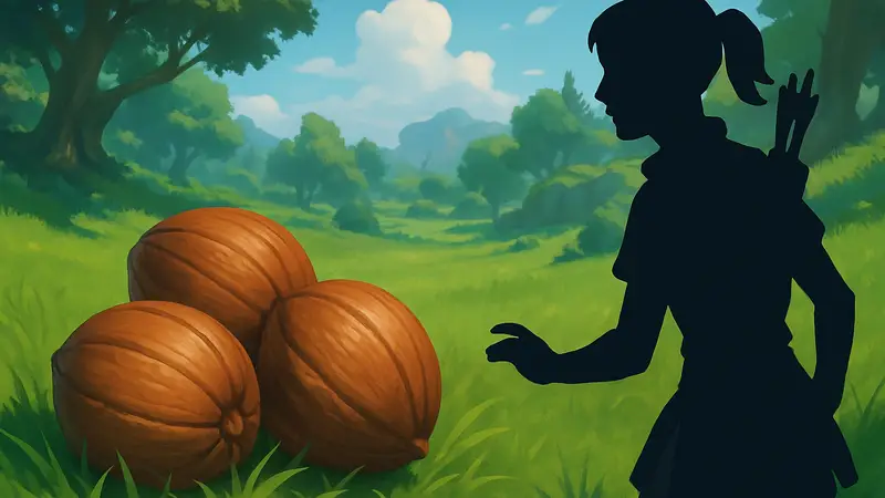 Орехи Копаа в Palia на фоне зелёной травы, скриншот игры Palia