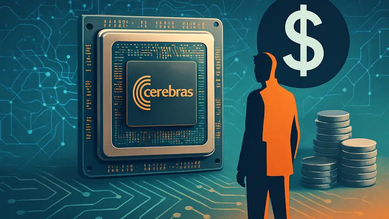 Логотип Cerebras Systems на фоне чипа, технологии ИИ и инвестиции Benchmark Capital.