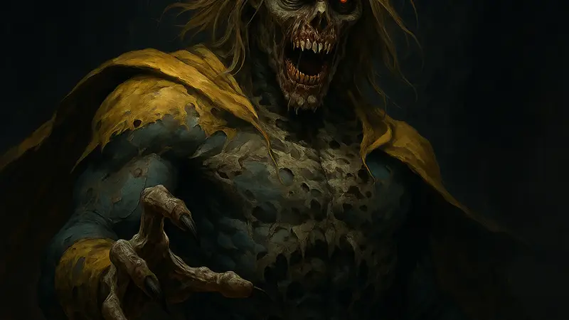 Супергерой Marvel Часовой в своей новой, зловещей форме с зомби-способностями, темный фон.