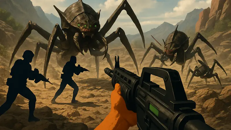 Кадры из игры Starship Troopers Ultimate Bug War, демонстрирующие геймплей в стиле шутеров 90-х.