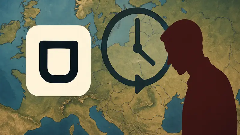 Логотип Uber на фоне карты Европы, символизирующий задержку экспансии сервиса.