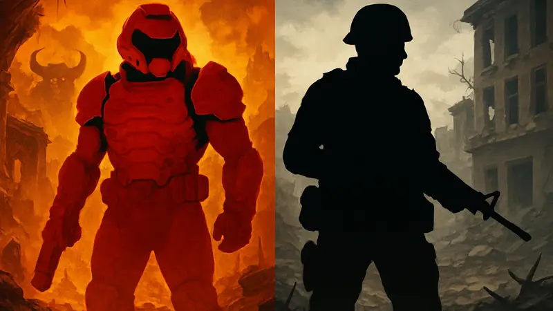 Сравнение культовых персонажей DOOM и Call of Duty, показывающее влияние на жанр FPS и историю игр.