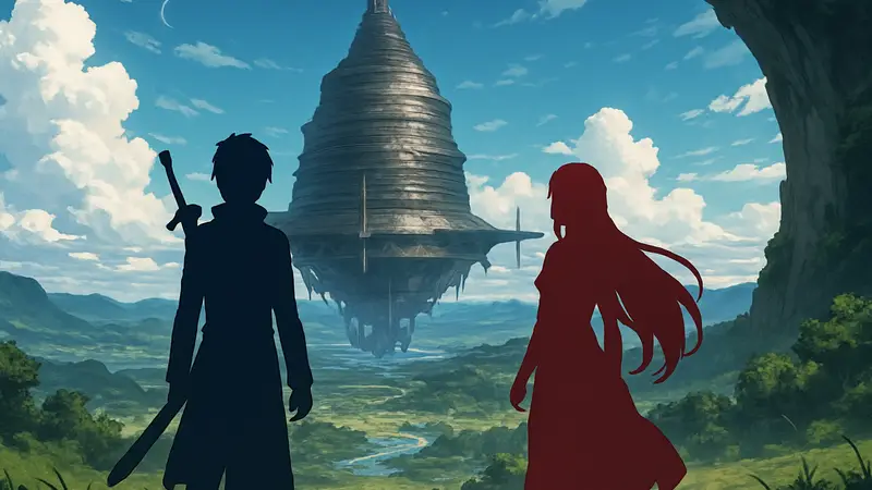 Постер или тизер нового оригинального фильма Sword Art Online, с главными героями Кирито и Асуной.