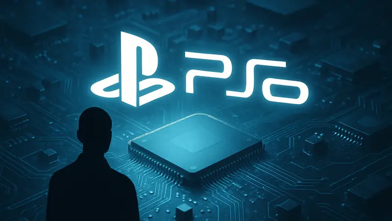 Логотип PlayStation 6 на футуристичном фоне с размытыми чипами