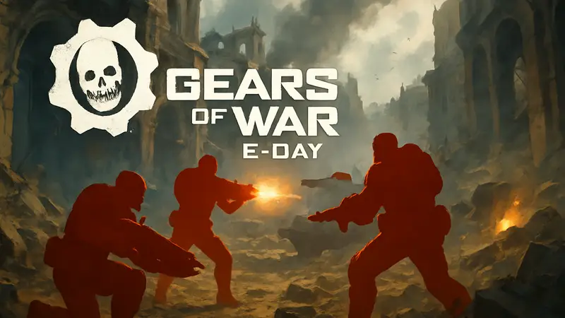 Логотип или кадр из игры Gears of War: E-Day, солдаты в бою