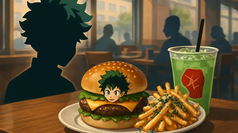 Бургер, картошка фри с фурикаке и зелёный лимонад от My Hero Academia x Trill Burgers