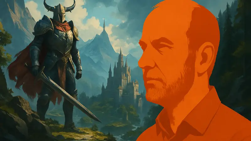 Логотип Dragon Age: The Veilguard и портрет Марка Дарры, бывшего руководителя игры.