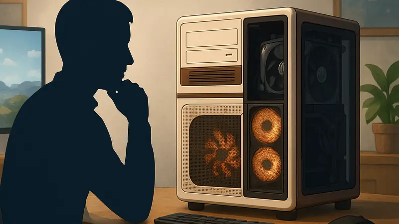 Корпус Thermaltake Retro 360 TG с элементами ретро-дизайна на рабочем столе