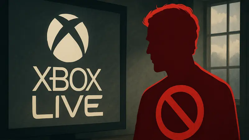 Логотип Xbox Live и заблокированный профиль пользователя, символизирующий бан Джеффри Эпштейна