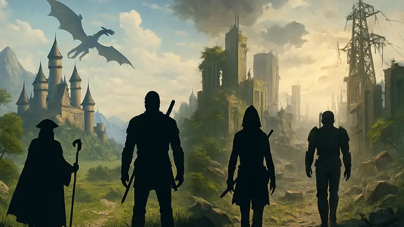 Изображение нескольких культовых Open-World RPG, которые не получили сиквелов, с элементами фэнтези и постапокалипсиса.