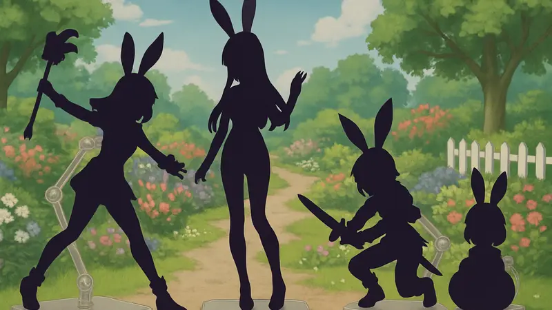 Коллекционные фигурки Figma персонажей из аниме-игры Bunny Garden 2 в различных позах.