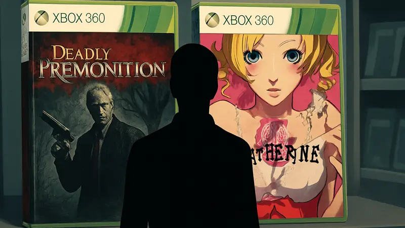 Изображение обложек самых странных игр для консоли Xbox 360, таких как Deadly Premonition и Catherine