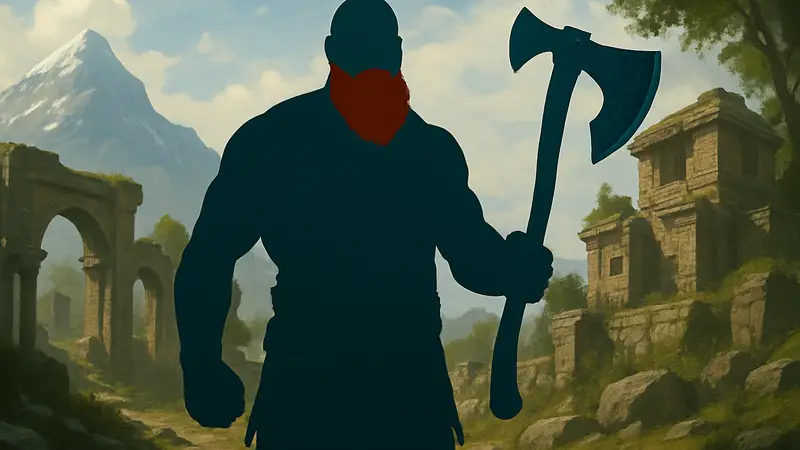 Адам Шерр (Браун Строумэн) в образе Кратоса из God of War или с его топором Левиафаном.