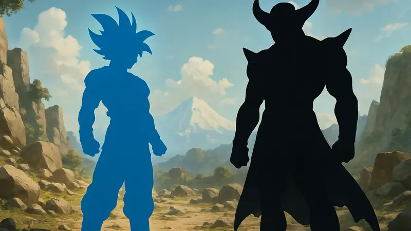 Изображение Гоку в новой трансформации и главного злодея из вселенной Dragon Ball.