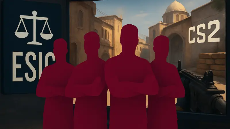 Логотип ESIC и изображение команды NOMERCY на фоне экрана с игрой Counter-Strike 2