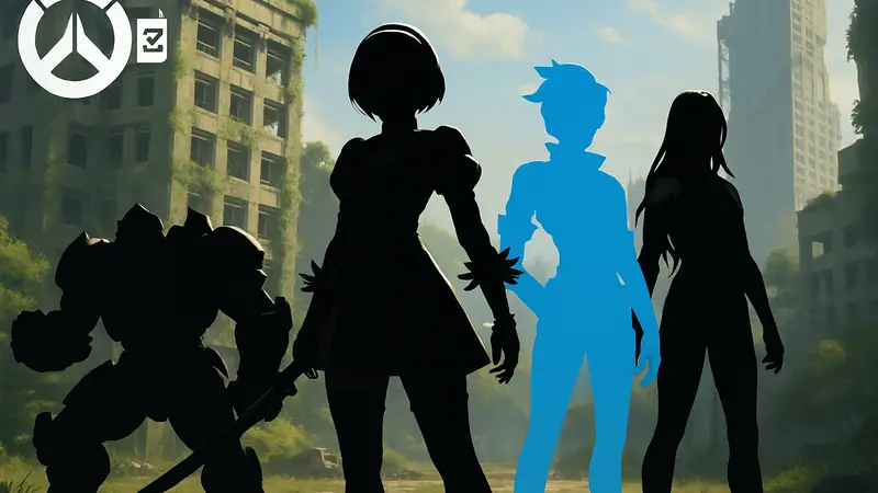 Обложка коллаборации Overwatch 2 и NieR Automata, показывающая новые скины героев.