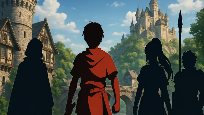 Кадр из трейлера аниме Suikoden, персонажи RPG игры, стильная рисовка, фэнтези аниме