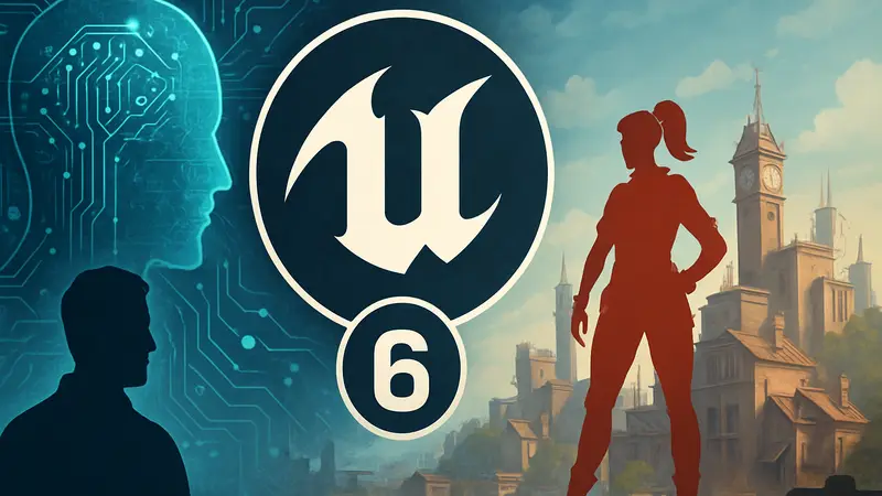 Логотип Unreal Engine 6 с элементами искусственного интеллекта и Fortnite Editor