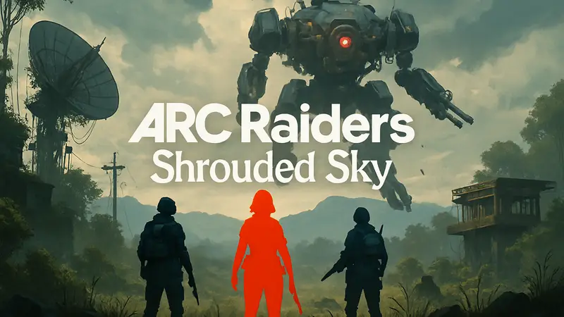 Игровой скриншот из ARC Raiders с логотипом обновления Shrouded Sky.
